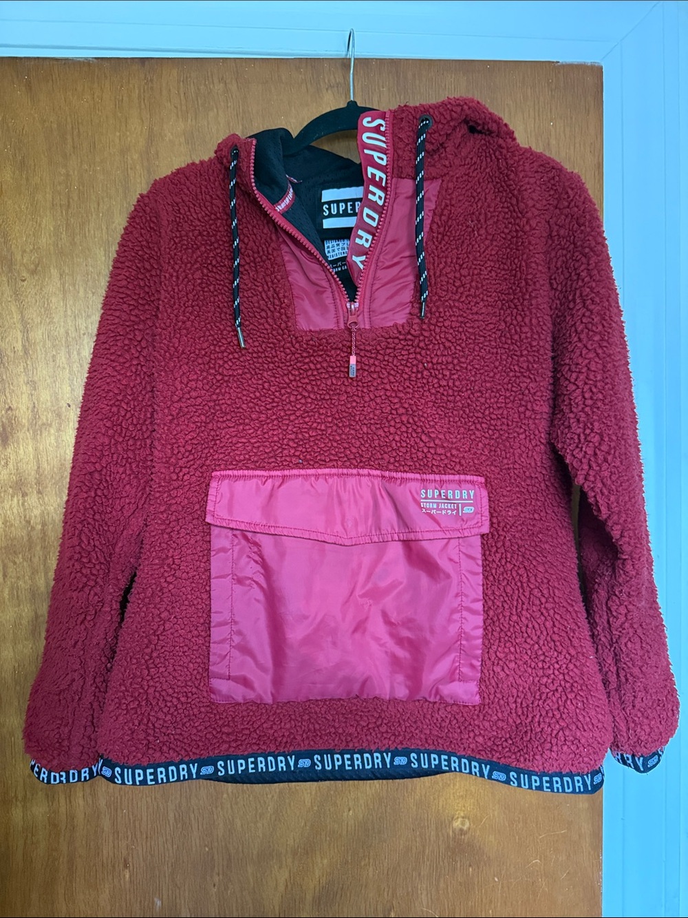 Superdry Kids Deep Red Sherpa Pullover Hoodie